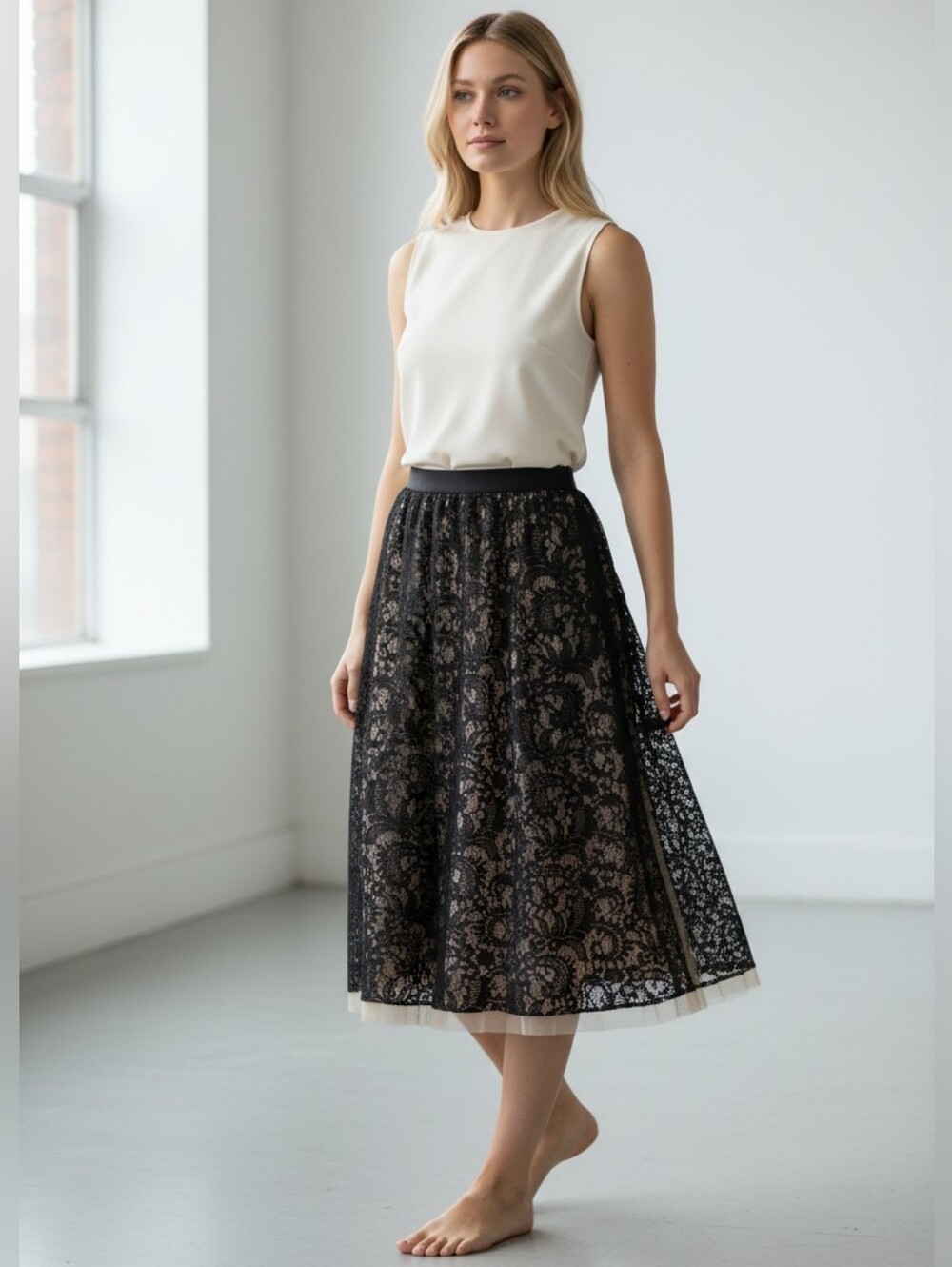 Express Black Lace Midi Skirt